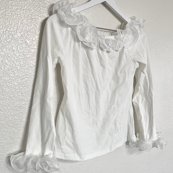La Fille Du Couturier White Ruffle Trim Blouse - Picture 6 of 9